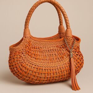 SR Squared By Sondra Roberts Woven Hobo Shoulder Bag Camel/Orange